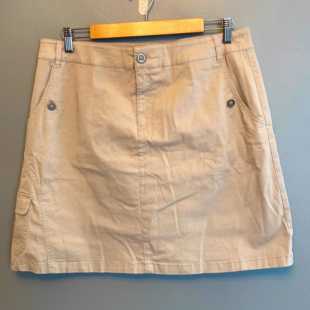 Tribal brand chino mini skirt with front pockets and button and zipper closure